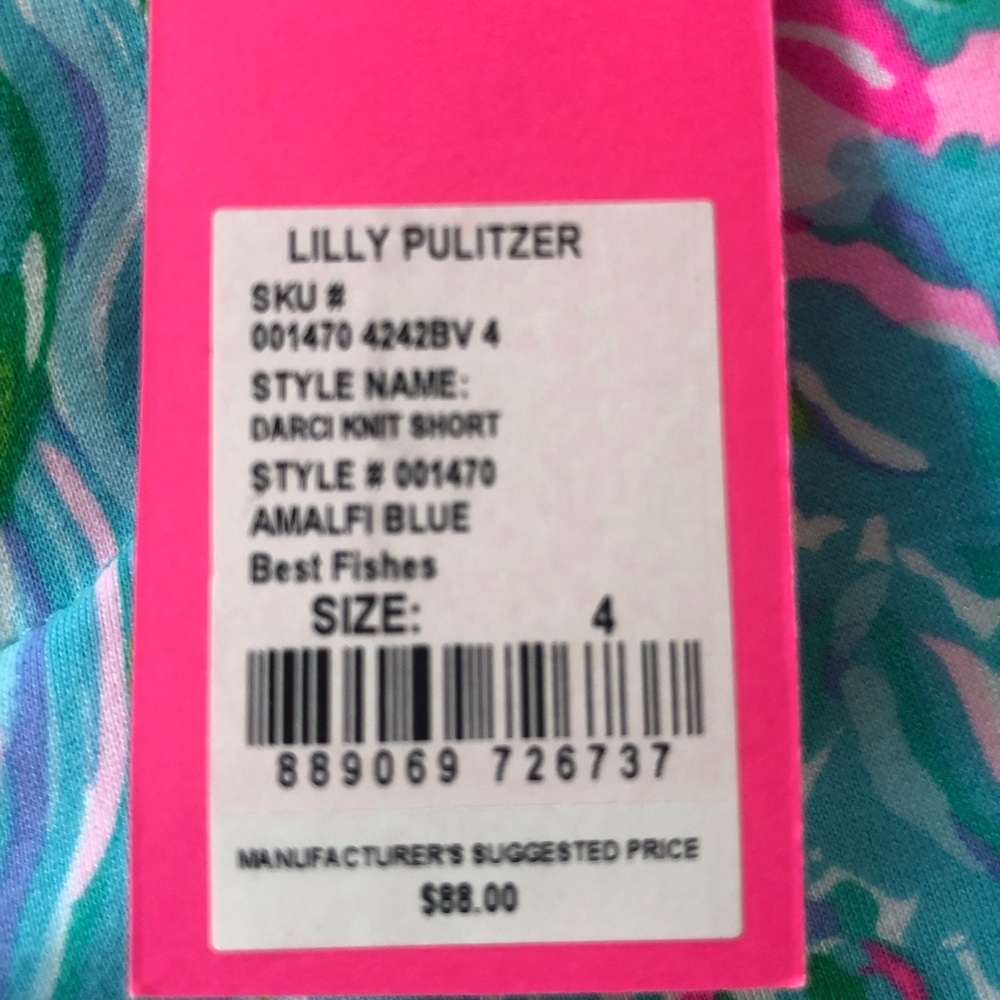 Lilly Pulitzer Teal Pink & Green Floral Scallop Hem Bermuda Shorts - Picture 3 of 11